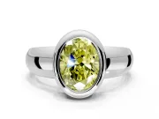Solitaire Engagement Ring Setting for Fancy Yellow Oval Center with Wide Band and Bezel Head in White Gold