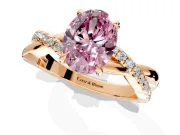 Crossover Engagement Ring Setting for Fancy Pink Oval Center with Pave and Plain Strands and Prong Head in Rose Gold