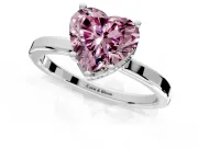 Hidden Halo Engagement Ring Setting for Fancy Pink Heart-Shaped Center with Wide Flat Plain Band and Prong Head in Sterling Silver