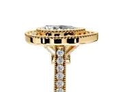 Halo Engagement Ring Setting for Pear-Shaped Center with Milgrain Frame, Pave Band and Prong Head in Yellow Gold