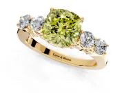 5 Stone Engagement Ring Setting for Fancy Yellow Cushion Cut Center with Equal Close-Set Accents and Prong Head in Yellow Gold