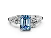Solitaire Engagement Ring Setting for Fancy Blue Emerald Cut Center with Marquise Accent Twist Band and Prong Head in Platinum