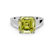 Solitaire Engagement Ring Setting for Fancy Yellow Asscher Cut Center with Tapered Split Shoulders and Prong Head in White Gold