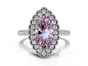 Milgrain Floral Halo Engagement Ring Setting for Fancy Pink Marquise Center with Pave Band and Prong Head in Platinum