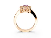 Halo Engagement Ring Setting for Fancy Pink Cushion Cut Center with Milgrain Halo, Pave Band and Prong Head in Rose Gold