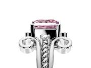 Solitaire Engagement Ring Setting for Fancy Pink Princess Cut Center with Twisted Band and Scroll Prong Head in White Gold