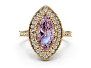 Halo Engagement Ring Setting for Fancy Pink Marquise Center with Milgrain Frame, Pave Band and Prong Head in Yellow Gold