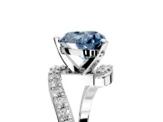 Solitaire Engagement Ring Setting for Fancy Blue Heart-Shaped Center with Pave Bypass Swirl Band and Prong Head in White Gold