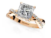 Solitaire Engagement Ring Setting for Princess Cut Center with Half-Pave Crossover Band and Prong Head in Rose Gold