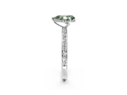 Hidden Halo Engagement Ring Setting for Fancy Green Pear-Shaped Center with Pave Band and Prong Head in Sterling Silver