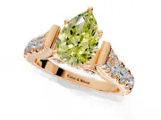 Solitaire Engagement Ring Setting for Fancy Yellow Pear-Shaped Center with Pave Cathedral Shoulders and Prong Head in Rose Gold
