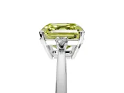 3 Stone Engagement Ring Setting for Fancy Yellow Asscher Cut Center with Low-Set Round Cut Accents and Prong Head in White Gold