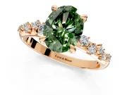 Solitaire Engagement Ring Setting for Fancy Green Oval Center with Trailing Leaf Accent Band and Prong Head in Rose Gold
