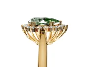 Starburst Halo Engagement Ring Setting for Fancy Green Pear-Shaped Center with Thin Round-Wire Band and Prong Head in Yellow Gold