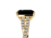 Solitaire Engagement Ring Setting for Fancy Black Emerald Cut Center with Twisted Pave Split Shank and Prong Head in Yellow Gold