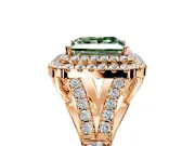 Double Halo Engagement Ring Setting for Fancy Green Princess Cut Center with Narrow Pave Split Shank and Prong Head in Rose Gold
