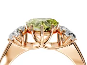 3 Stone Engagement Ring Setting for Fancy Yellow Heart-Shaped Center with Raised Basket Heads and Prong Head in Rose Gold