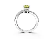 Solitaire Engagement Ring Setting for Fancy Yellow Emerald Cut Center with Pave Bypass Swirl Band and Prong Head in Platinum