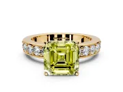 Solitaire Engagement Ring Setting for Fancy Yellow Asscher Cut Center with Channel-Set Accents and Prong Head in Yellow Gold
