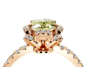 Halo Engagement Ring Setting for Fancy Yellow Oval Center with Openwork Halo, Pave Band and Prong Head in Rose Gold