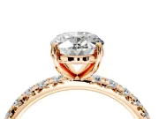 Solitaire Engagement Ring Setting for Oval Center with Shared-Prong Accents and Prong Head in Rose Gold
