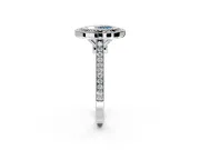 Halo Engagement Ring Setting for Fancy Blue Oval Center with Milgrain Frame, Pave Band and Prong Head in Sterling Silver