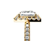 Pave Halo Engagement Ring Setting for Princess Cut Center with Single Row Pave Band and Prong Head in Yellow Gold
