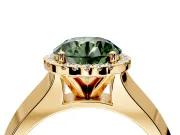 Halo Engagement Ring Setting for Fancy Green Round Cut Center with Knife Ridge Cathedral Band and Prong Head in Yellow Gold