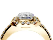 Pave Halo Engagement Ring Setting for Radiant Cut Center with Single Row Pave Band and Prong Head in Yellow Gold