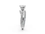 Solitaire Engagement Ring Setting for Princess Cut Center with Woven 3-Strand Pave Band and Prong Head in Sterling Silver