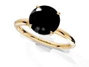 Hidden Halo Engagement Ring Setting for Fancy Black Round Cut Center with Thin Rounded Band and Prong Head in Yellow Gold