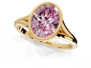 Solitaire Engagement Ring Setting for Fancy Pink Oval Center with V Split Shank and Bezel Head in Yellow Gold
