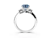 3 Stone Engagement Ring Setting for Fancy Blue Round Cut Center with Round Cut Side Accents and Prong Head in Sterling Silver