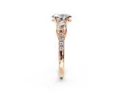 3 Stone Engagement Ring Setting for Oval Center with Crossover Basket, Pave Band and Prong Head in Rose Gold