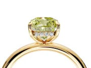 Hidden Halo Engagement Ring Setting for Fancy Yellow Cushion Cut Center with Thin Rounded Band and Prong Head in Yellow Gold