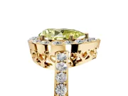 Halo Engagement Ring Setting for Fancy Yellow Pear-Shaped Center with Heart-Shaped Openwork, Pave Band and Prong Head in Yellow Gold