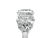 Leaf Cluster Engagement Ring Setting for Princess Cut Center with Marquise Accents and Prong Head in Platinum