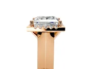 Halo Engagement Ring Setting for Princess Cut Center with Knife Ridge Cathedral Band and Prong Head in Rose Gold