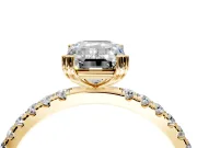 Solitaire Engagement Ring Setting for Emerald Cut Center with Pave Band and Claw Prong Head in Yellow Gold