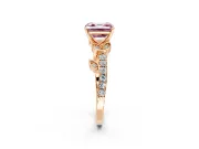 Leaf Motif Engagement Ring Setting for Fancy Pink Asscher Cut Center with Pave Band and Prong Head in Rose Gold