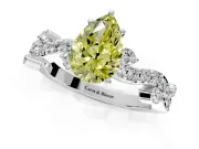 Solitaire Engagement Ring Setting for Fancy Yellow Pear-Shaped Center with Bar-Station Pave Twist and Prong Head in Platinum