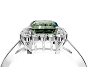 Starburst Halo Engagement Ring Setting for Fancy Green Radiant Cut Center with Flat Cathedral Band and Prong Head in Sterling Silver