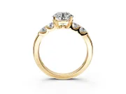 5 Stone Engagement Ring Setting for Round Cut Center with Plain Band and Prong Head in Yellow Gold