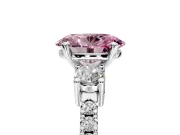 3 Stone Engagement Ring Setting for Fancy Pink Oval Center with Round Cut Side Accents and Prong Head in Sterling Silver