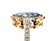Accent Halo Engagement Ring Setting for Fancy Blue Marquise Center with Full-Length Pave Band and Prong Head in Yellow Gold