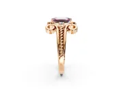 Solitaire Engagement Ring Setting for Fancy Pink Emerald Cut Center with Twisted Band and Scroll Prong Head in Rose Gold