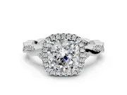 Halo Engagement Ring Setting for Cushion Cut Center with Twist Band and Prong Head in Sterling Silver