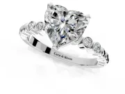 Solitaire Engagement Ring Setting for Heart-Shaped Center with Bezel-Dot Beaded Band and Prong Head in Sterling Silver