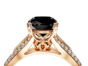 Solitaire Engagement Ring Setting for Fancy Black Cushion Cut Center with Pave Rail Split Shank and Prong Head in Rose Gold