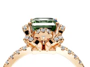 Floral Halo Engagement Ring Setting for Fancy Green Asscher Cut Center with Pave Band and Prong Head in Rose Gold